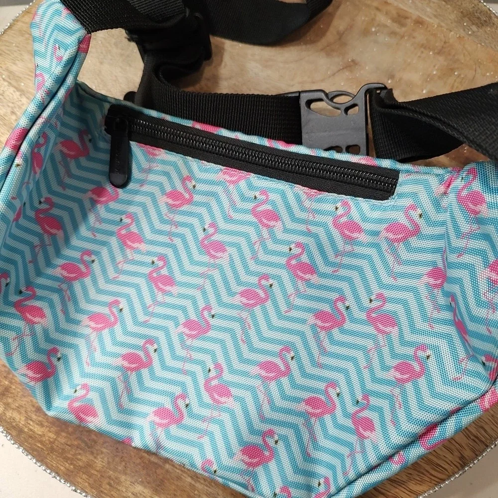 Sojourner Aqua Blue Pink Flamingo Belt Bag Fanny Pack Adjustable Strap Coastal‎